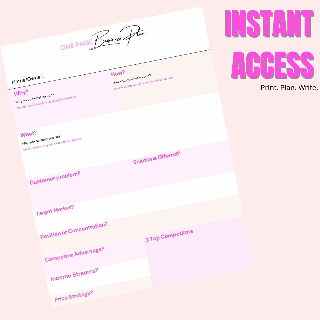 1 Page Business Plan PDF - Pink N White Factory